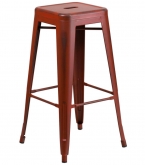 Backless Distressed Red Bistro Style Bar Stool